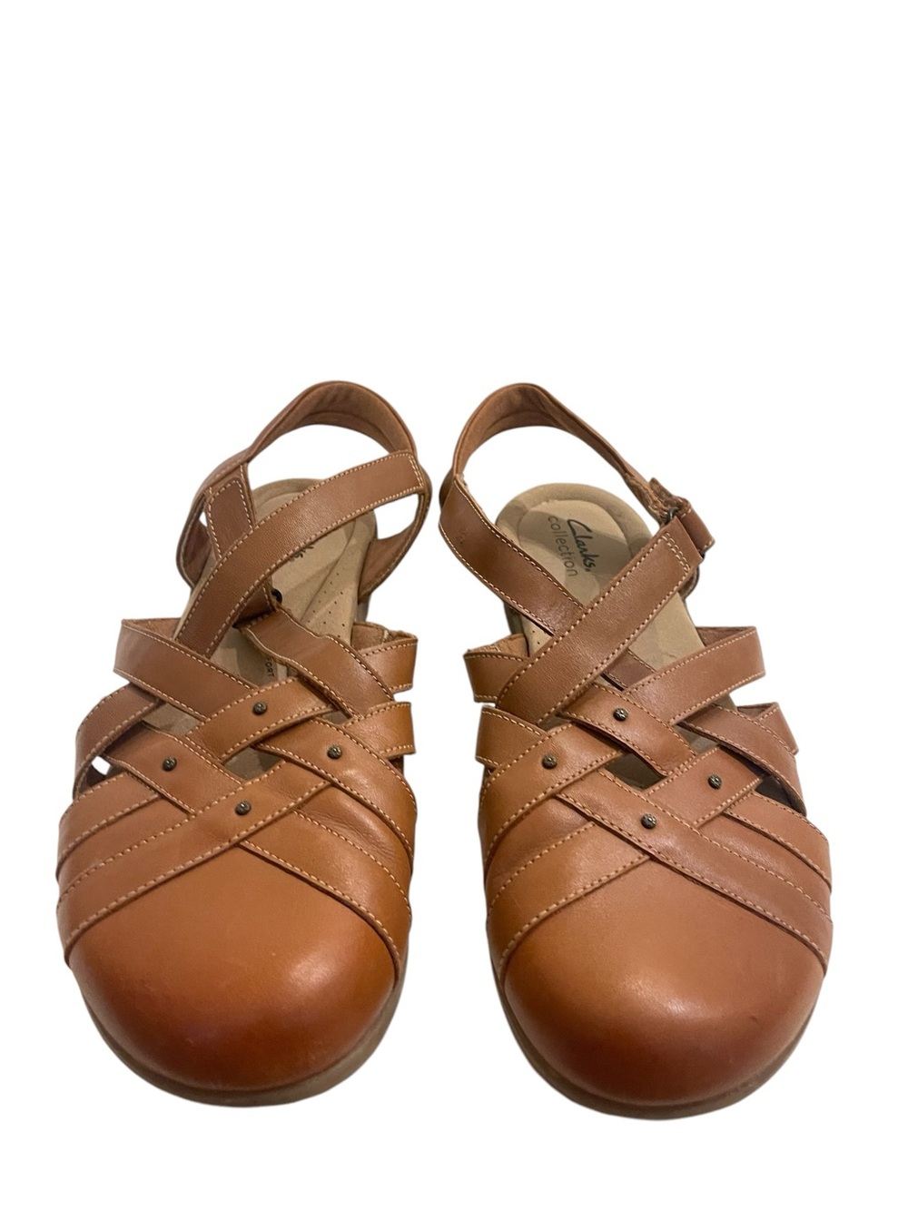 Clarks Collection Elizabelle Sea Women's Tan Leather Strappy Slingback Sandals - Picture 2 of 6